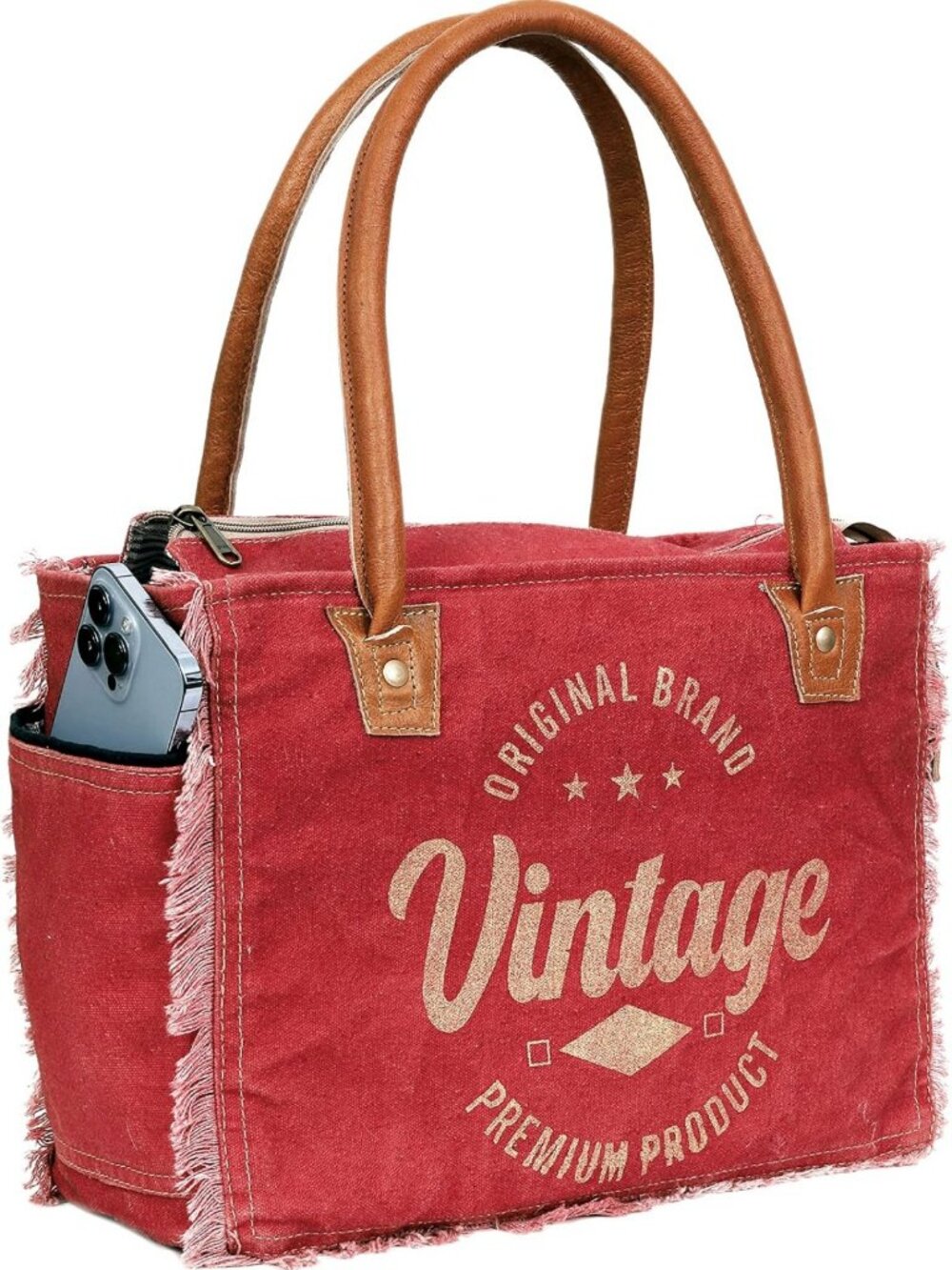 Stylish Leather Handle Canvas Tote Bag for Women - Versatile & Durable Design